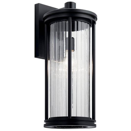 KICHLER 59024BK Barras 20" 1 Light Outdoor Wall Light with Clear Ribbed Glass in Black