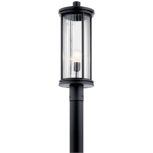 KICHLER 59025BK Barras 23.25" 1 Light Outdoor Post Light with Clear Ribbed Glass in Black
