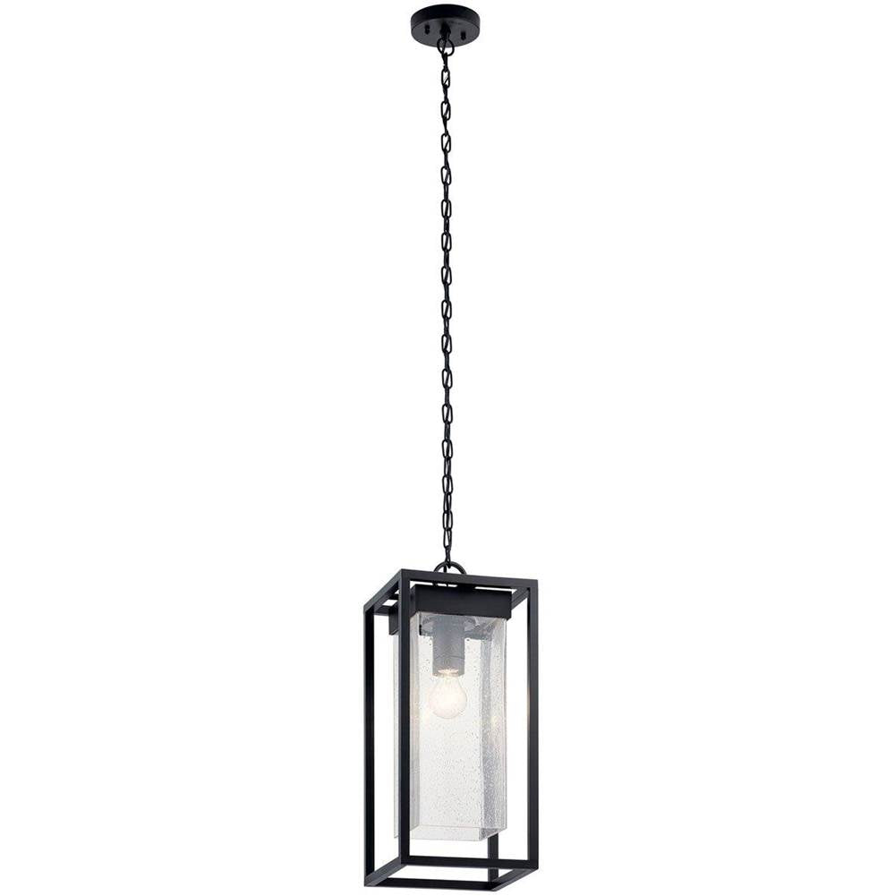 KICHLER 59064BSL Mercer 24 inch 1 Light Outdoor Pendant with Clear Seeded Glass in Black Finish