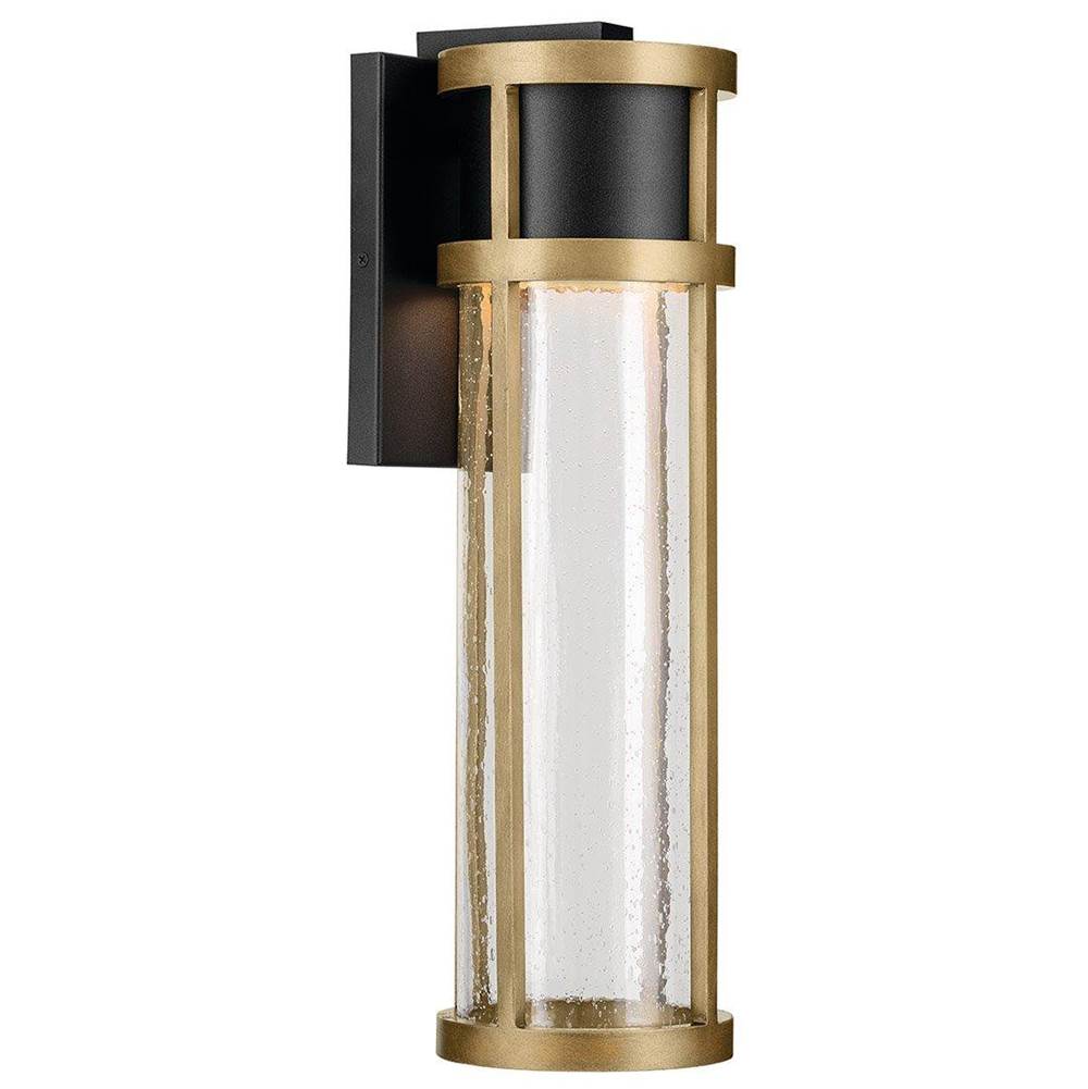 KICHLER 59141BKT Camillo 20 inch LED Outdoor Wall Light with Clear Seeded Glass in Textured Black with Natural Brass