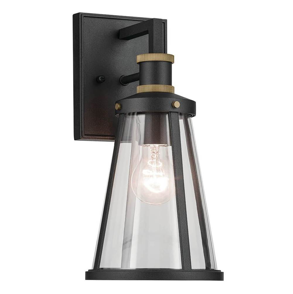 KICHLER 59146BKT Talman 13.25 inch 1 Light Outdoor Wall Light with Clear Glass in Textured Black and Natural Brass