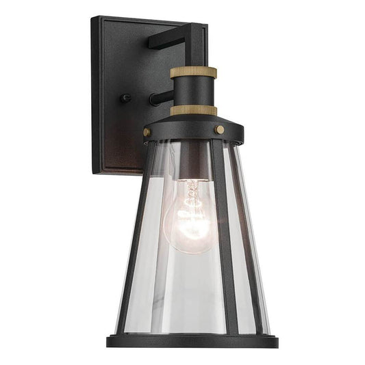KICHLER 59146BKT Talman 13.25 inch 1 Light Outdoor Wall Light with Clear Glass in Textured Black and Natural Brass