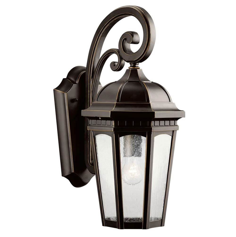 KICHLER 9033RZ Courtyard 17.75" 1 Light Outdoor Wall Light with Clear Seeded Glass in Rubbed Bronze