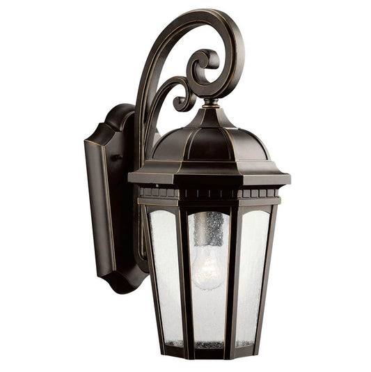 KICHLER 9033RZ Courtyard 17.75" 1 Light Outdoor Wall Light with Clear Seeded Glass in Rubbed Bronze