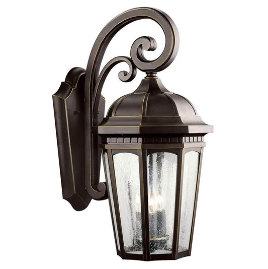 KICHLER 9034RZ Courtyard 22.25" 3 Light Outdoor Wall Light with Clear Seeded Glass in Rubbed Bronze