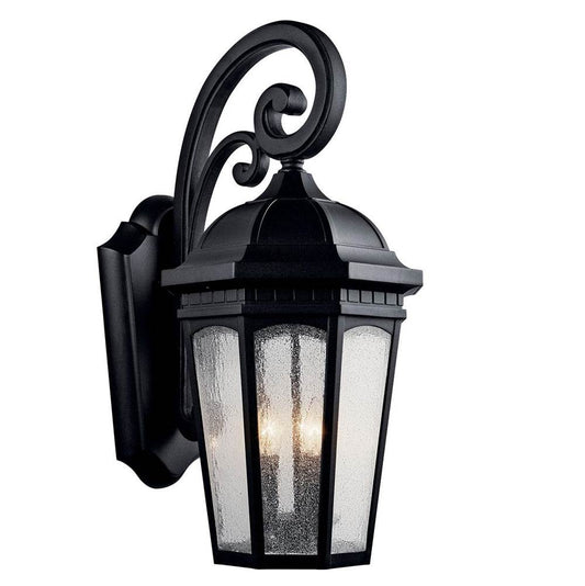 KICHLER 9035BKT Courtyard 26.5" 3 Light Outdoor Wall Light with Clear Seeded Glass in Textured Black