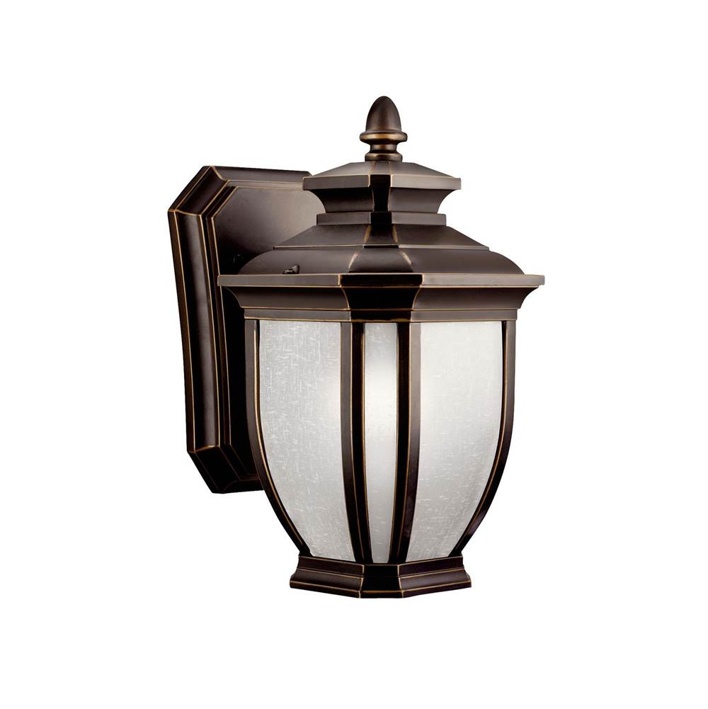 KICHLER 9039RZ Salisbury 10.25" 1 Light Outdoor Wall Light with White Linen Glass in Rubbed Bronze