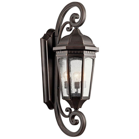 KICHLER 9060RZ Courtyard 40.50" 3 Light Outdoor Wall Light with Clear Seeded Glass in Rubbed Bronze