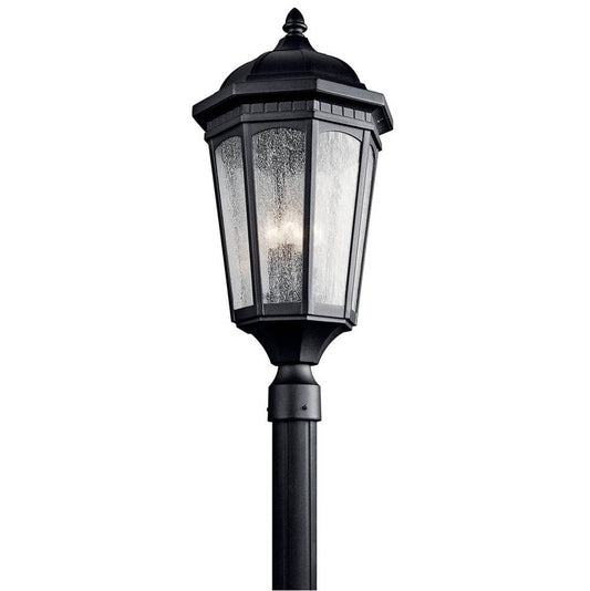 KICHLER 9533BKT Courtyard 27" 3 Light Exterior Post Light with Clear Seeded Glass In Textured Black