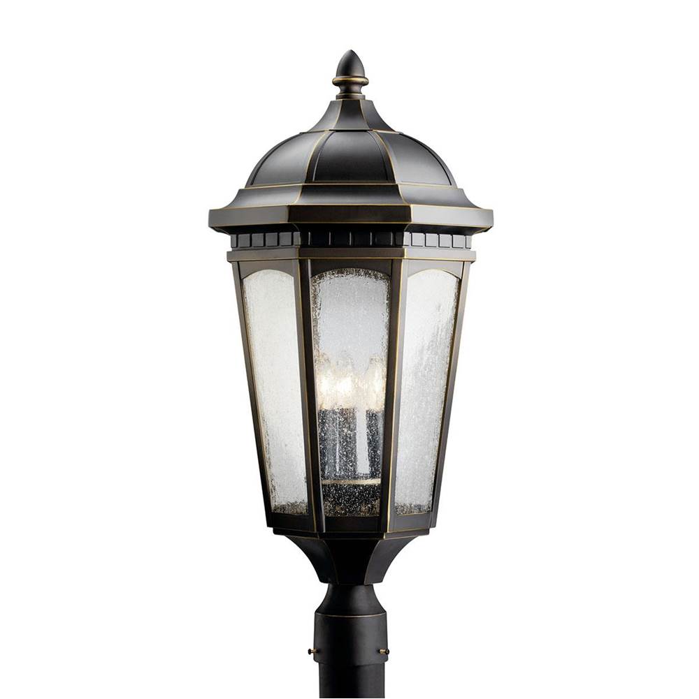 KICHLER 9533RZ Courtyard 27" 3 Light Exterior Post Light with Clear Seeded Glass in Rubbed Bronze