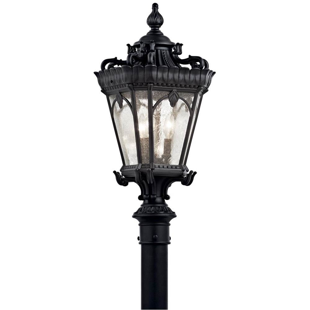 KICHLER 9558BKT Tournai 27" 3 Light Outdoor Post Light with Clear Seeded Glass in Textured Black