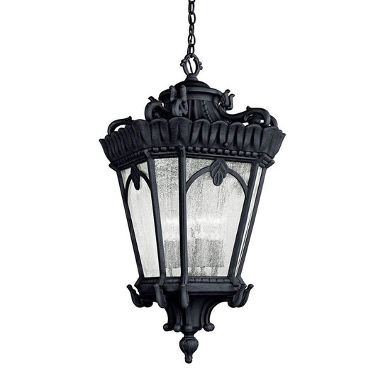 KICHLER 9564BKT Tournai 33.5" 4 Light Outdoor Pendant Light with Clear Seeded Glass in Textured Black