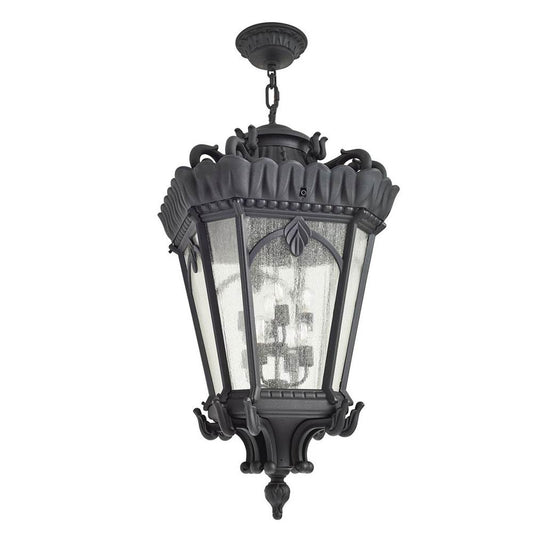 KICHLER 9568BKT Tournai 123" 8 Light Outdoor Pendant Light with Clear Seeded Glass in Textured Black