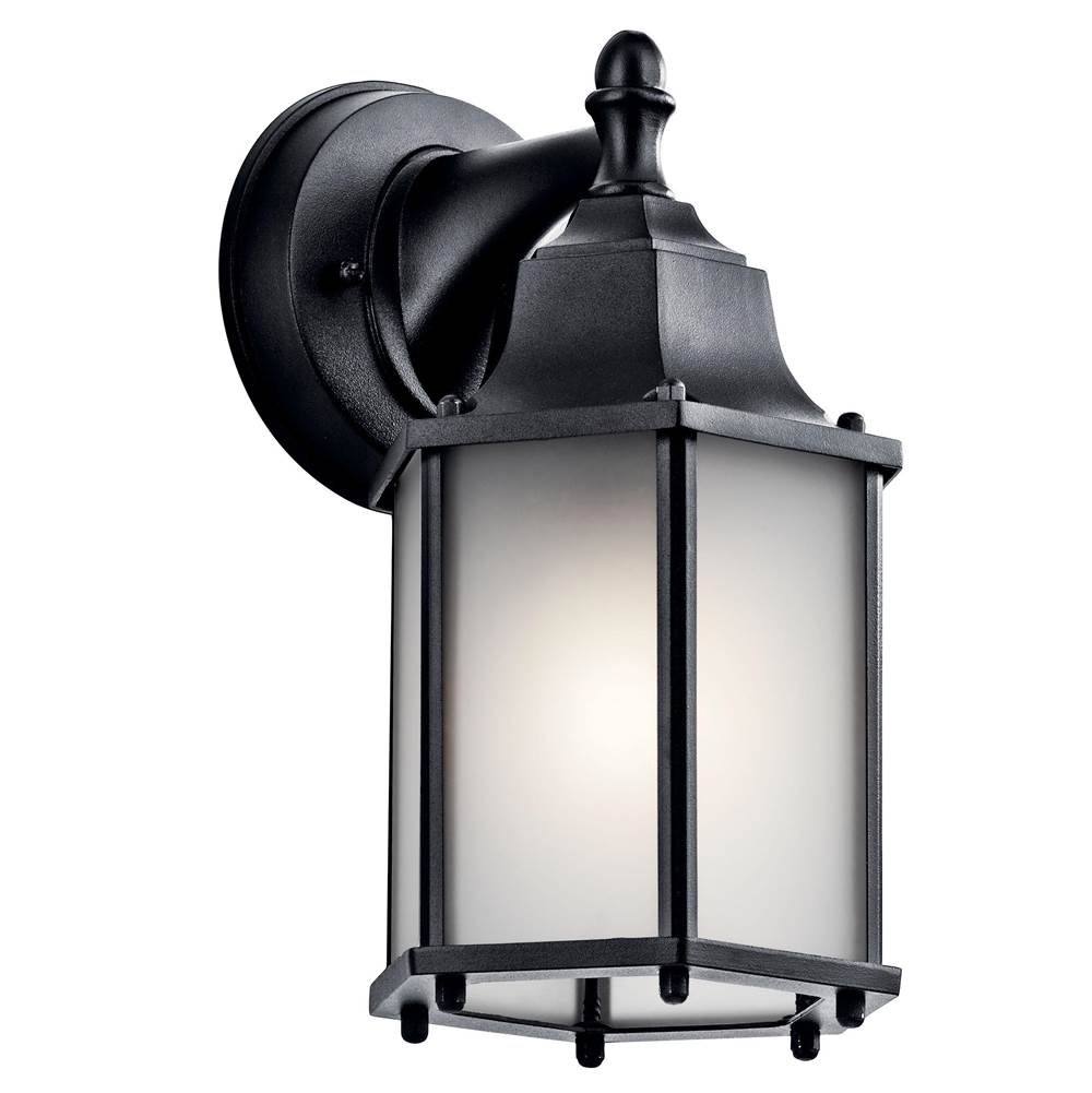 KICHLER 9774BKS Chesapeake 10.25" 1 Light Outdoor Wall Light with Satin Etched Glass in Black