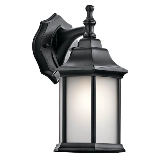 KICHLER 9776BKS Chesapeake 11.75" 1 Light Outdoor Wall Light with Satin Etched Glass in Black