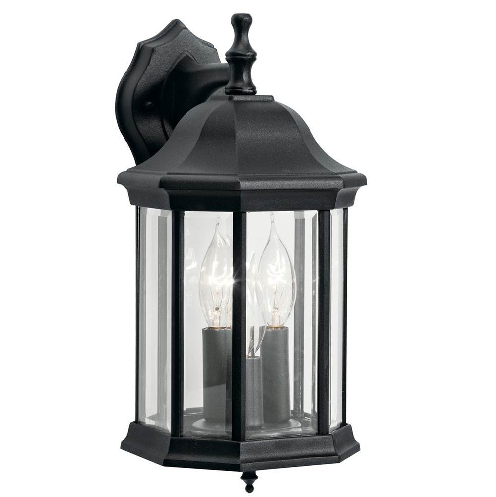 KICHLER 9777BK Chesapeake 14.75" 3 Light Outdoor Wall Light with Clear Beveled Glass in Black