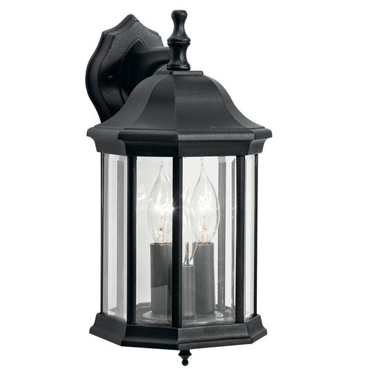 KICHLER 9777BK Chesapeake 14.75" 3 Light Outdoor Wall Light with Clear Beveled Glass in Black