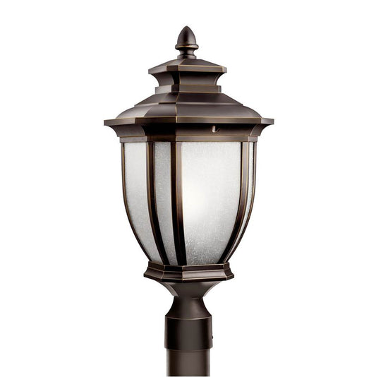 KICHLER 9938RZ Salisbury 21.75" 1 Light Outdoor Post Light with White Linen Glass in Rubbed Bronze