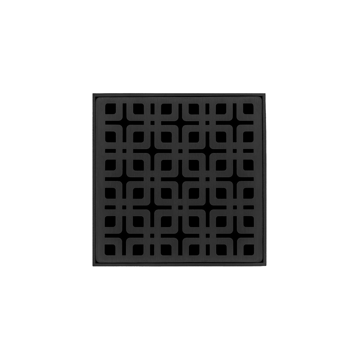 INFINITY DRAIN KD 4-2H BK KD 4 4" x 4" KD 4 Complete Kit with Link Pattern Decorative Plate in Matte Black with Cast Iron Drain Body for Hot Mop, 2" Outlet
