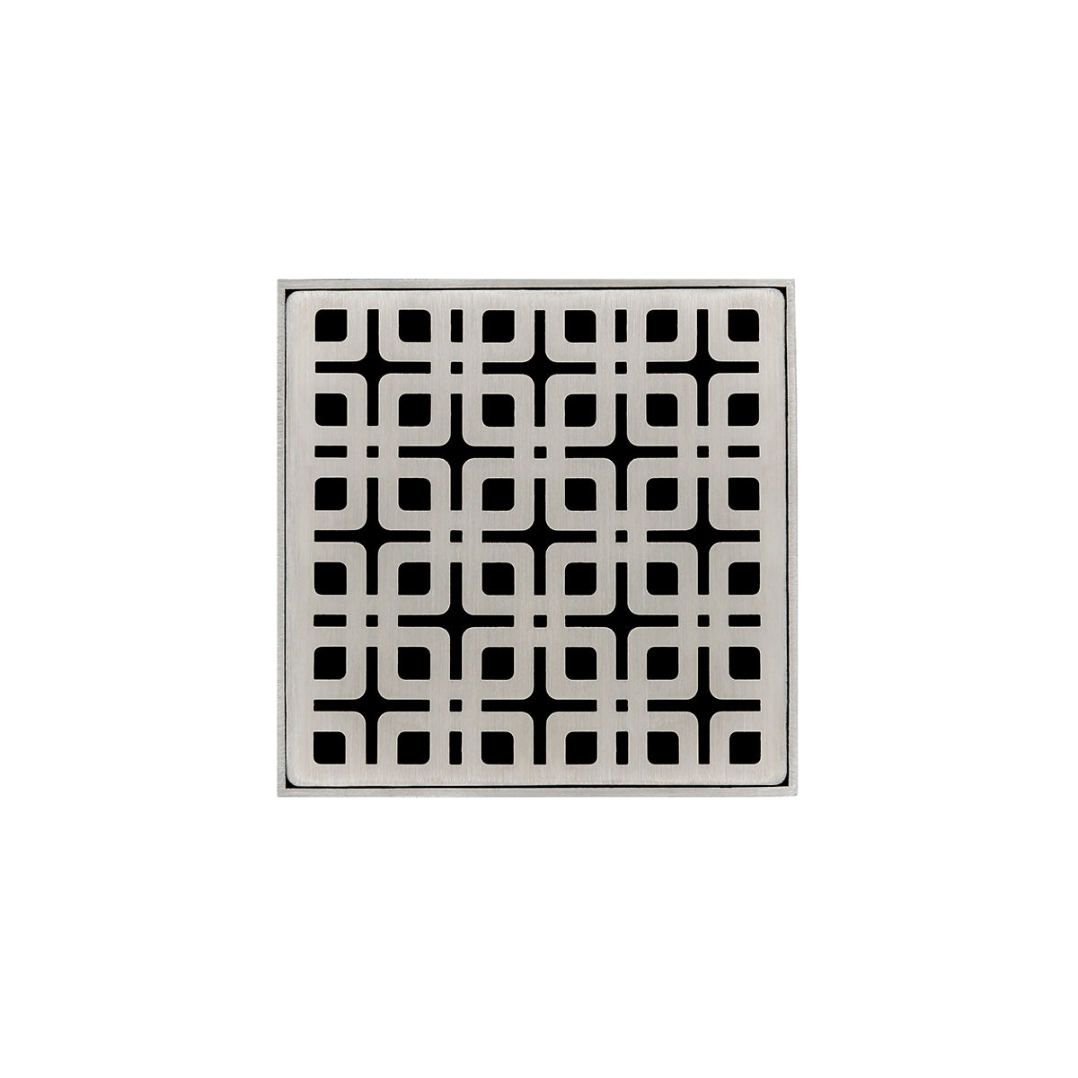 INFINITY DRAIN KD 4-2H SS KD 4 4" x 4" KD 4 Complete Kit with Link Pattern Decorative Plate in Satin Stainless with Cast Iron Drain Body for Hot Mop, 2" Outlet