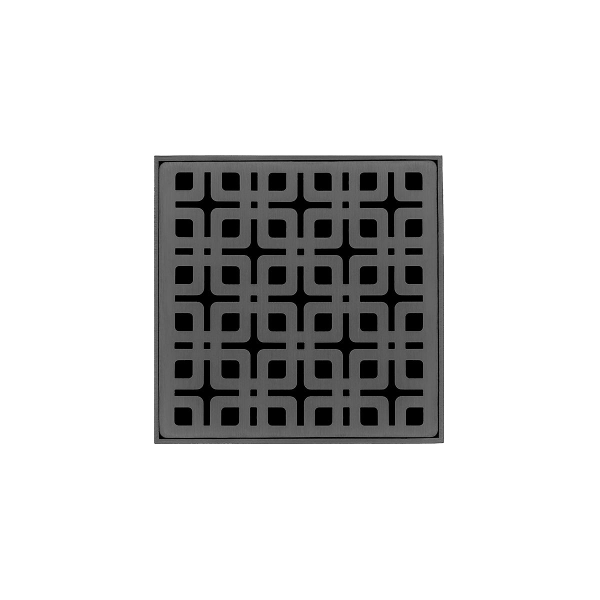 INFINITY DRAIN KD 4-2I GM KD 4 4" x 4" KD 4 Complete Kit with Link Pattern Decorative Plate in Gunmetal with Cast Iron Drain Body, 2" Outlet