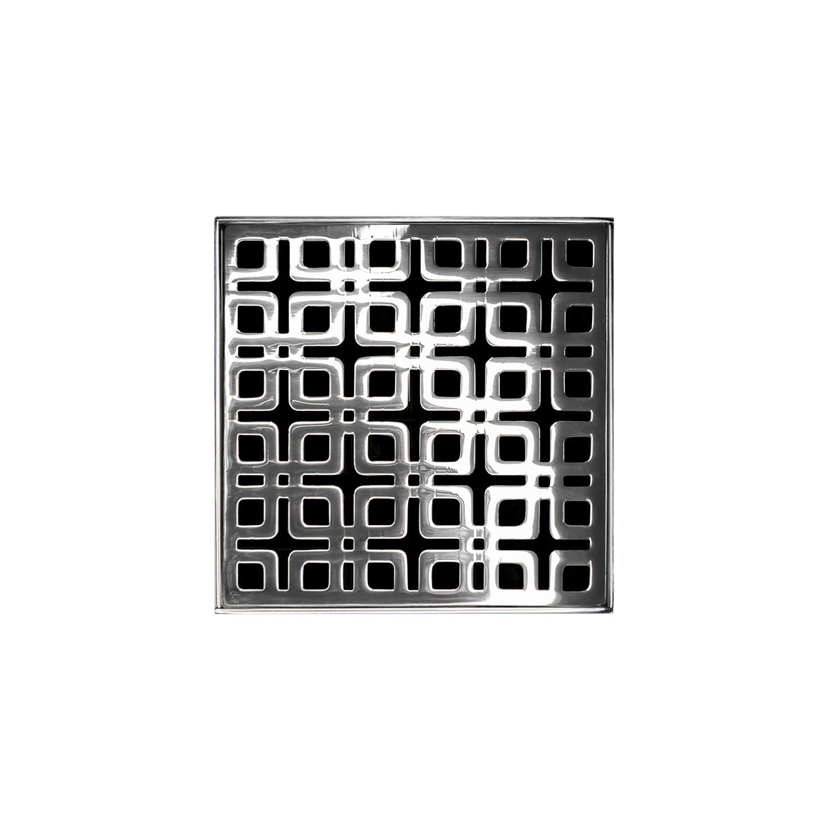INFINITY DRAIN KD 4-2I PS KD 4 4" x 4" KD 4 Complete Kit with Link Pattern Decorative Plate in Polished Stainless with Cast Iron Drain Body, 2" Outlet
