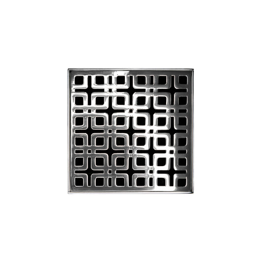 INFINITY DRAIN KD 4-2P PS KD 4 4" x 4" KD 4 Complete Kit with Link Pattern Decorative Plate in Polished Stainless with PVC Drain Body, 2" Outlet
