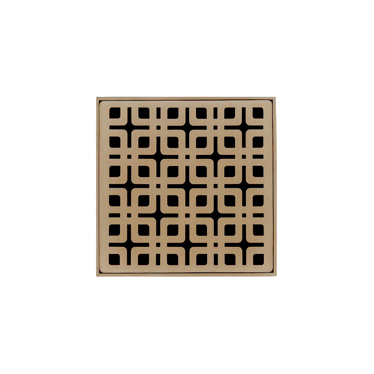 INFINITY DRAIN KD 4-2P SC KD 4 4" x 4" KD 4 Complete Kit with Link Pattern Decorative Plate in Satin Champagne with PVC Drain Body, 2" Outlet