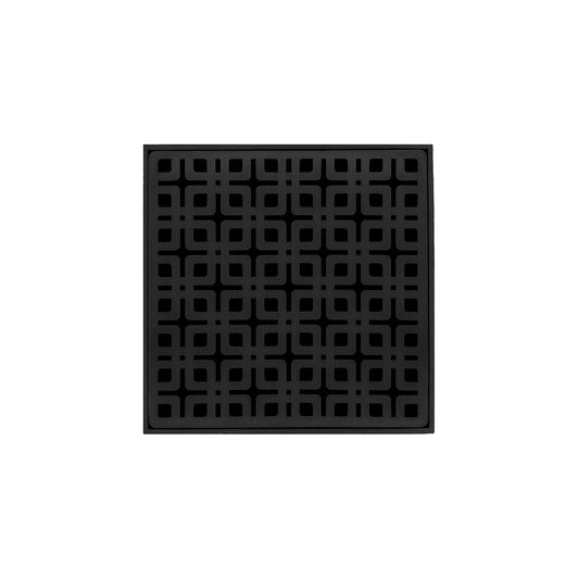 INFINITY DRAIN KD 5-2I BK KD 5 5" x 5" KD 5 Complete Kit with Link Pattern Decorative Plate in Matte Black with Cast Iron Drain Body, 2" Outlet