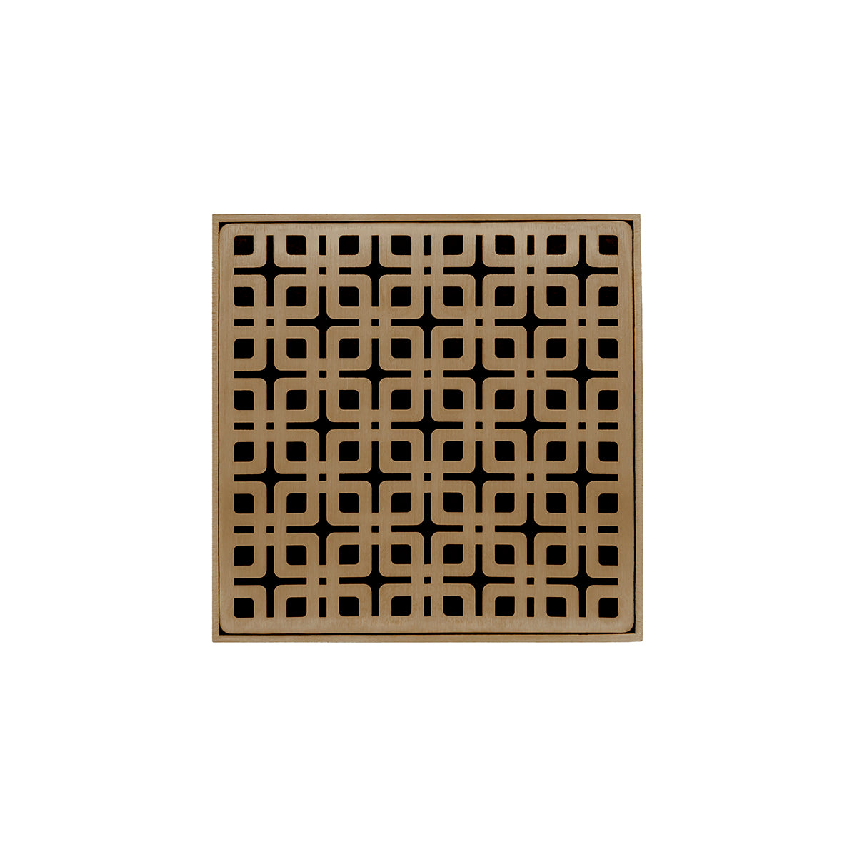 INFINITY DRAIN KD 5-2I SB KD 5 5" x 5" KD 5 Complete Kit with Link Pattern Decorative Plate in Satin Bronze with Cast Iron Drain Body, 2" Outlet