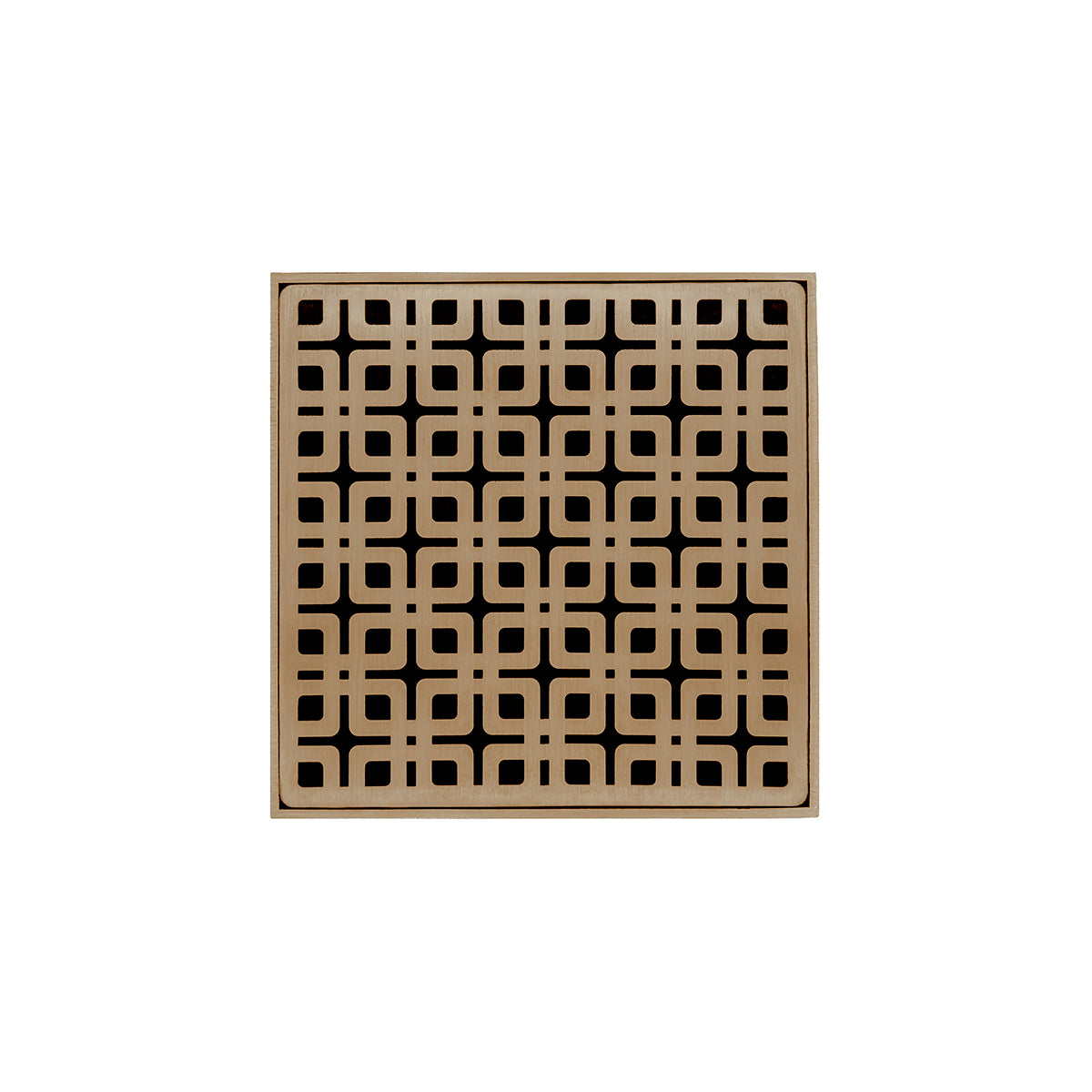 INFINITY DRAIN KD 5-2I SC KD 5 5" x 5" KD 5 Complete Kit with Link Pattern Decorative Plate in Satin Champagne with Cast Iron Drain Body, 2" Outlet