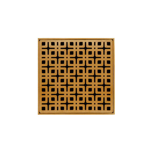 INFINITY DRAIN KD 5-2P PG KD 5 5" x 5" KD 5 Complete Kit with Link Pattern Decorative Plate in Polished Gold with PVC Drain Body, 2" Outlet