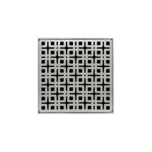 INFINITY DRAIN KD 5-2P SS KD 5 5" x 5" KD 5 Complete Kit with Link Pattern Decorative Plate in Satin Stainless with PVC Drain Body, 2" Outlet