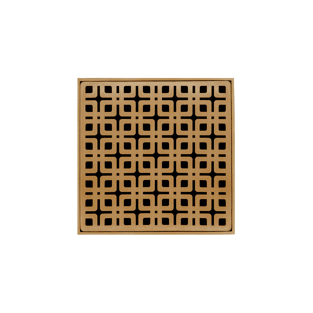 INFINITY DRAIN KD 5-3I PB KD 5 5" x 5" KD 5 High Flow Complete Kit with Link Pattern Decorative Plate in Polished Brass with Cast Iron Drain Body, 3" No-Hub Outlet