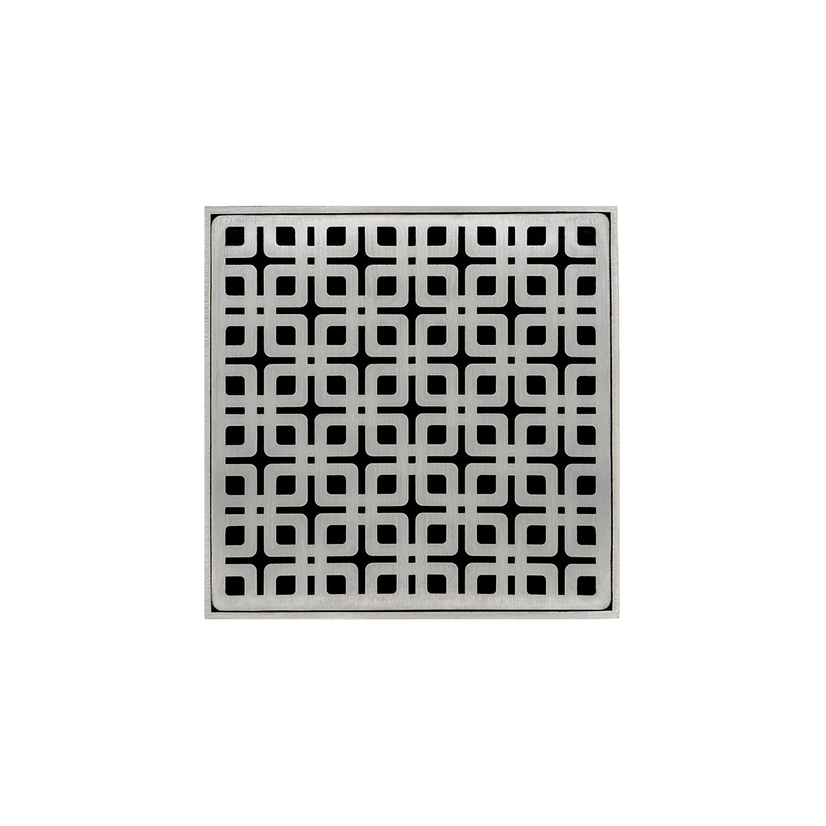 INFINITY DRAIN KD 5-3I SS KD 5 5" x 5" KD 5 High Flow Complete Kit with Link Pattern Decorative Plate in Satin Stainless with Cast Iron Drain Body, 3" No-Hub Outlet
