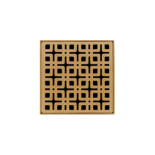 INFINITY DRAIN KDB 4-A PB KD 4 4" x 4" KDB 4 Complete Kit with Link Pattern Decorative Plate in Polished Brass with ABS Bonded Flange Drain Body, 2", 3" and 4" Outlet