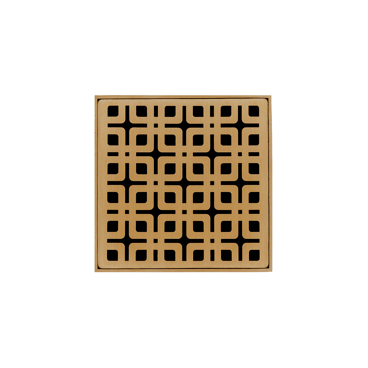 INFINITY DRAIN KDB 4-P PB KD 4 4" x 4" KDB 4 Complete Kit with Link Pattern Decorative Plate in Polished Brass with PVC Bonded Flange Drain Body, 2", 3" and 4" Outlet