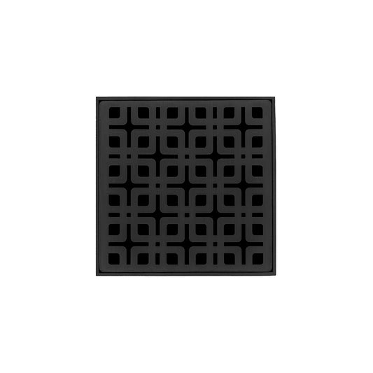 INFINITY DRAIN KDB 4-S BK KD 4 4" x 4" KDB 4 Complete Kit with Link Pattern Decorative Plate in Matte Black with Stainless Steel Bonded Flange Drain Body, 2" No Hub Outlet