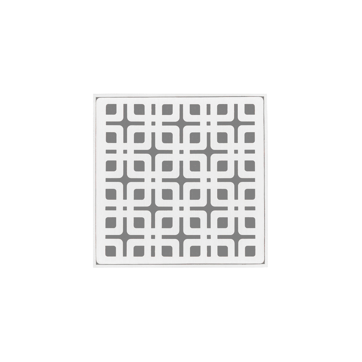 INFINITY DRAIN KDB 4-S MW KD 4 4" x 4" KDB 4 Complete Kit with Link Pattern Decorative Plate in Matte White with Stainless Steel Bonded Flange Drain Body, 2" No Hub Outlet