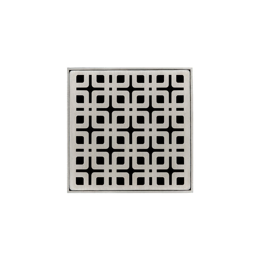 INFINITY DRAIN KDB 4-S SS KD 4 4" x 4" KDB 4 Complete Kit with Link Pattern Decorative Plate in Satin Stainless with Stainless Steel Bonded Flange Drain Body, 2" No Hub Outlet