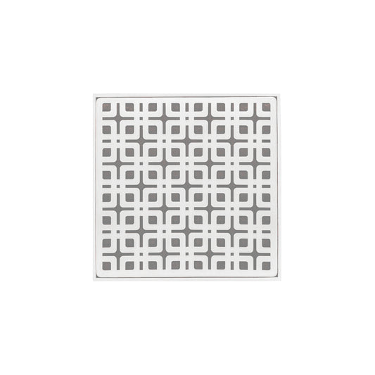 INFINITY DRAIN KDB 5-P MW KD 5 5" x 5" KDB 5 Complete Kit with Link Pattern Decorative Plate in Matte White with PVC Bonded Flange Drain Body, 2", 3" and 4" Outlet