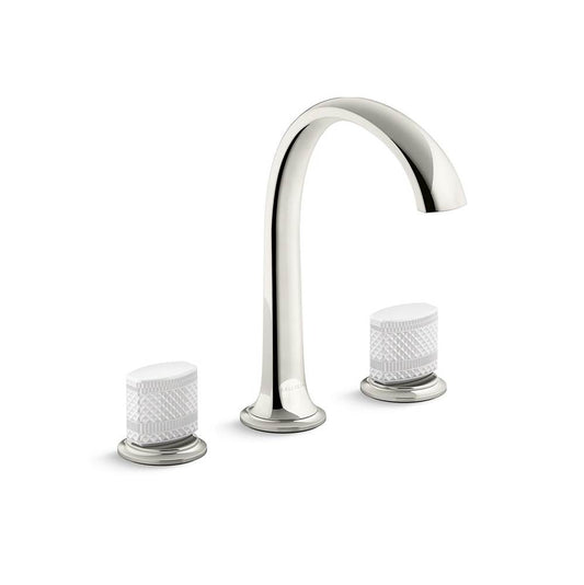 KALLISTA Script Decorative P25057-CMC-AD Script® Sink Faucet, Arch Spout, White Porcelain Knob Handles - Nickel Silver