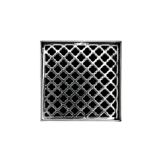 INFINITY DRAIN M 5 PS MD 5 5" x 5" Strainer with Moor Pattern Decorative Plate and 2" Throat in Polished Stainless for MD 5