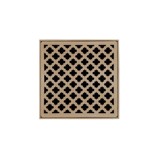 INFINITY DRAIN M 5 SC MD 5 5" x 5" Strainer with Moor Pattern Decorative Plate and 2" Throat in Satin Champagne for MD 5