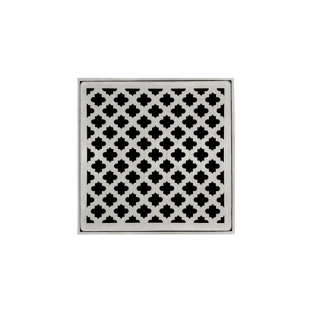 INFINITY DRAIN M 5 SS MD 5 5" x 5" Strainer with Moor Pattern Decorative Plate and 2" Throat in Satin Stainless for MD 5