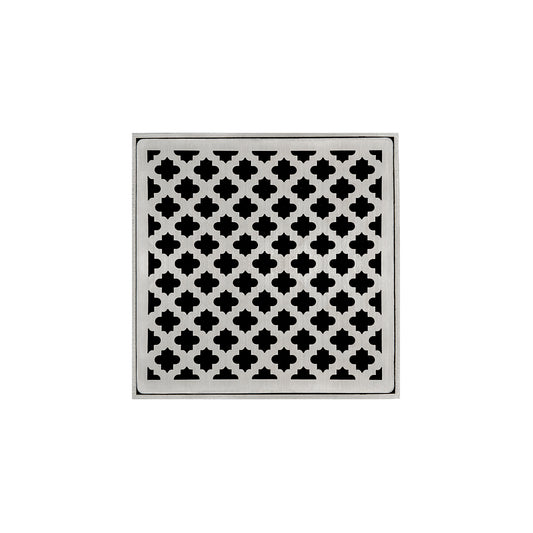 INFINITY DRAIN M 5 SS MD 5 5" x 5" Strainer with Moor Pattern Decorative Plate and 2" Throat in Satin Stainless for MD 5