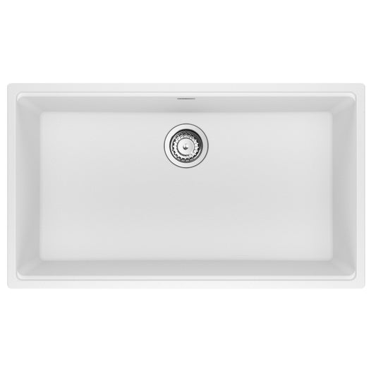 FRANKE MAG11031-PWT-S Maris Undermount 33-in x 18.94-in Granite Single Bowl Kitchen Sink in Polar White In Polar White