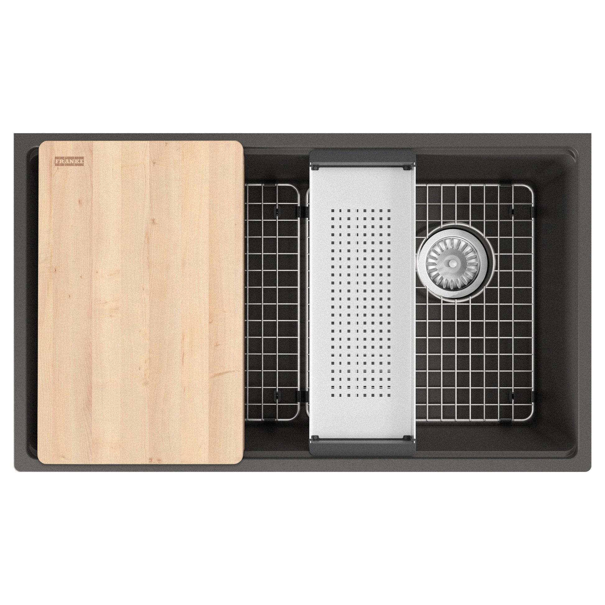 FRANKE MAG11031OW-SLG-WKC Maris Undermount 33-in x 19.31-in Granite Single Bowl Workcenter Kitchen Sink in Slate Grey