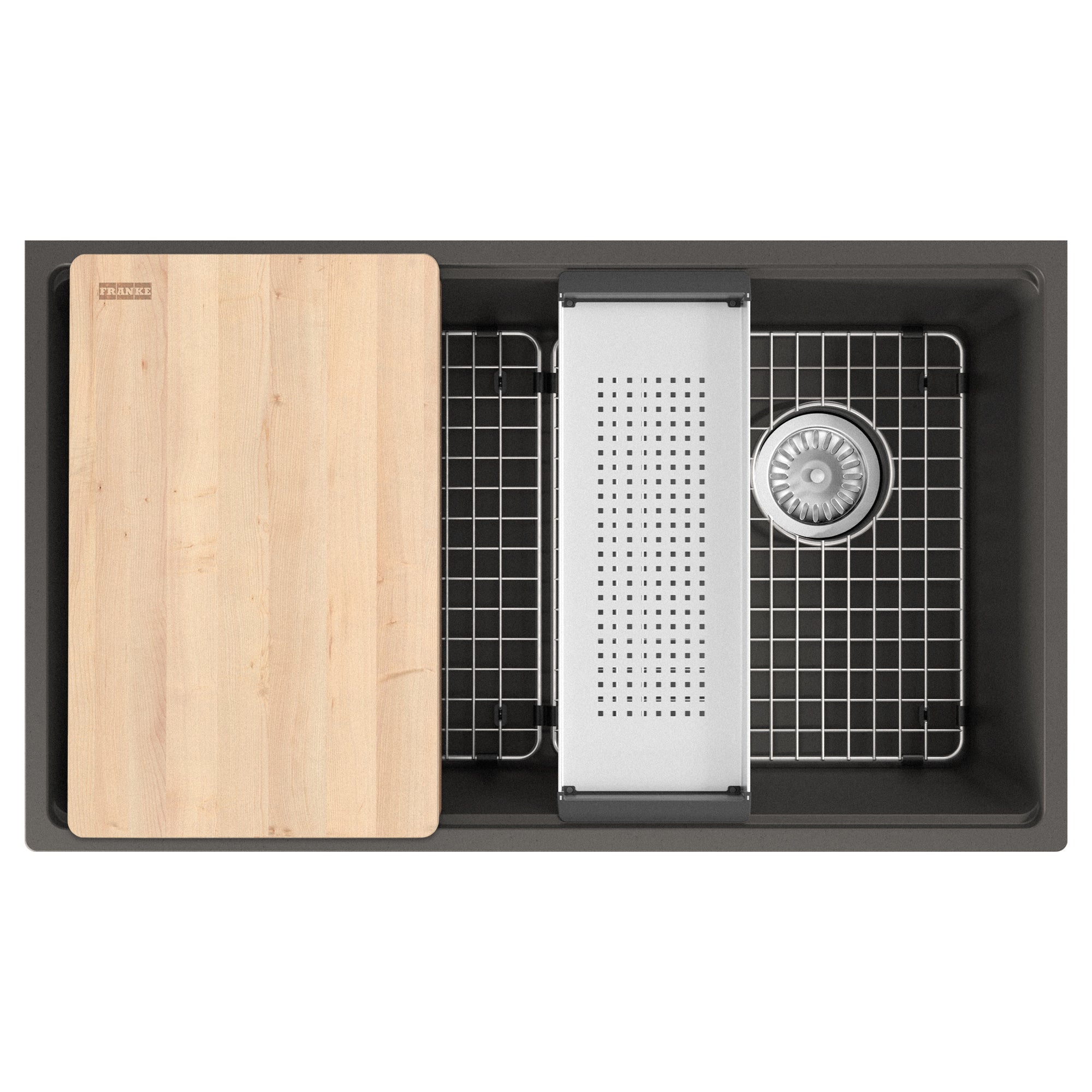 FRANKE MAG11031OW-SLG-WKC Maris Undermount 33-in x 19.31-in Granite Single Bowl Workcenter Kitchen Sink in Slate Grey