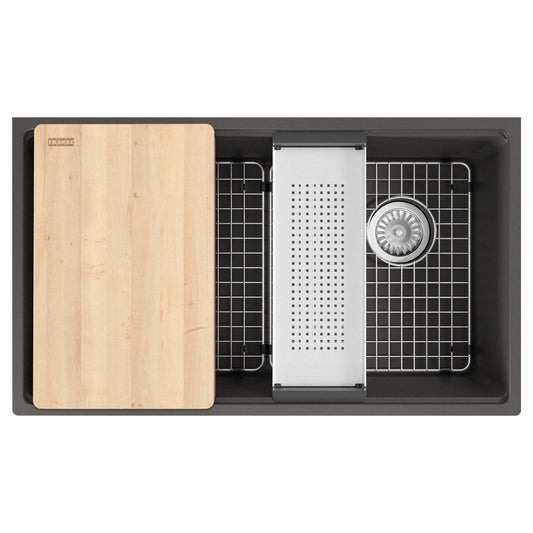 FRANKE MAG11031OW-SLG-WKC Maris Undermount 33-in x 19.31-in Granite Single Bowl Workcenter Kitchen Sink in Slate Grey